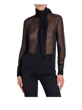 Saint Laurent YSL Tie Muslin Crepe Silk Blouse size 38